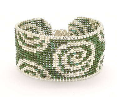 Brazalete Telar Plata Grueso Espirales Turquesa T